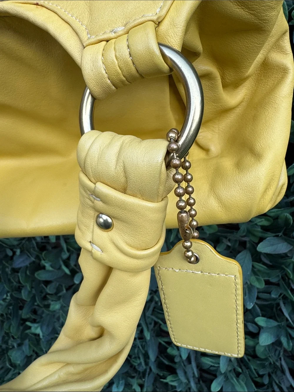 Coach Parker Yellow Leather Shoulder Bag with Kisslock & Gold-Tone Hardware